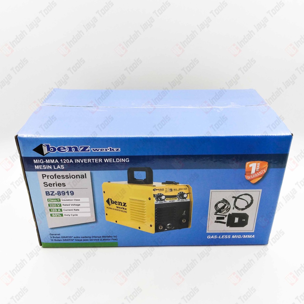 BENZ BZ-8919 Mesin Las MIG 120A Tanpa Gas CO2 Flux Core CO MAG Gasless