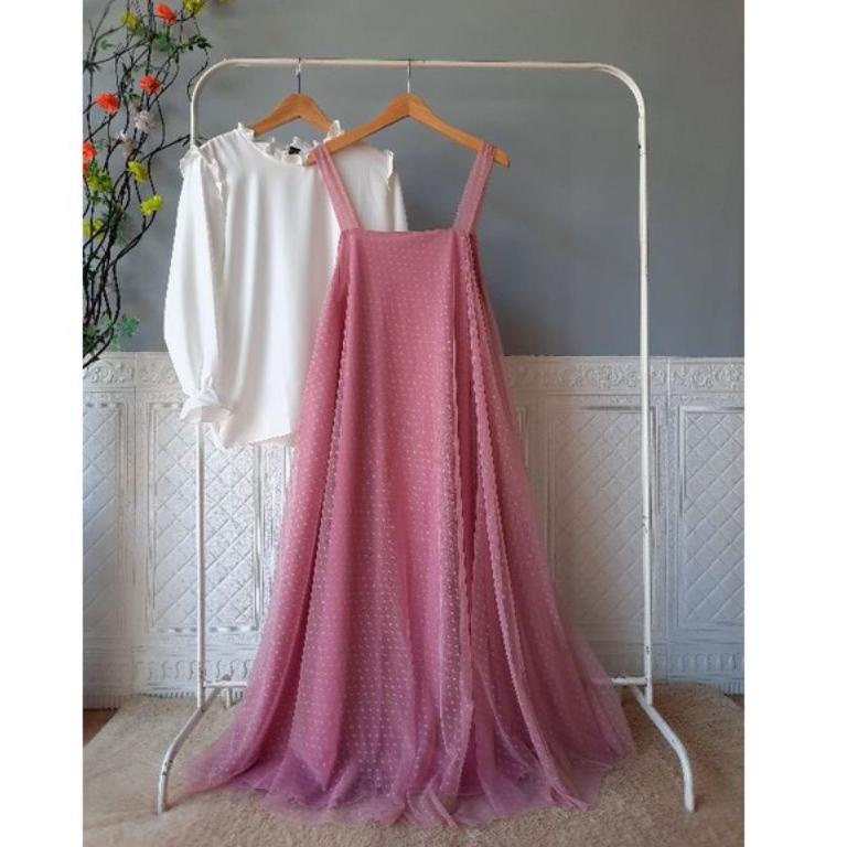 NNK.15Jl22ᴱ | BAJU PESTA/GAMIS MEWAH/DRESS PESTA HIJAB OVERAL+INNER TILE DOT/GAMIS MEWAH MURAH