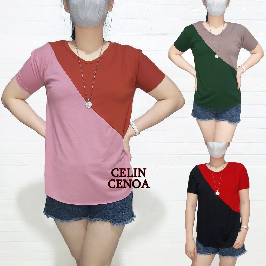 atasan kaos kombinasi oval v neck kaos murah atasan wanita t shirt