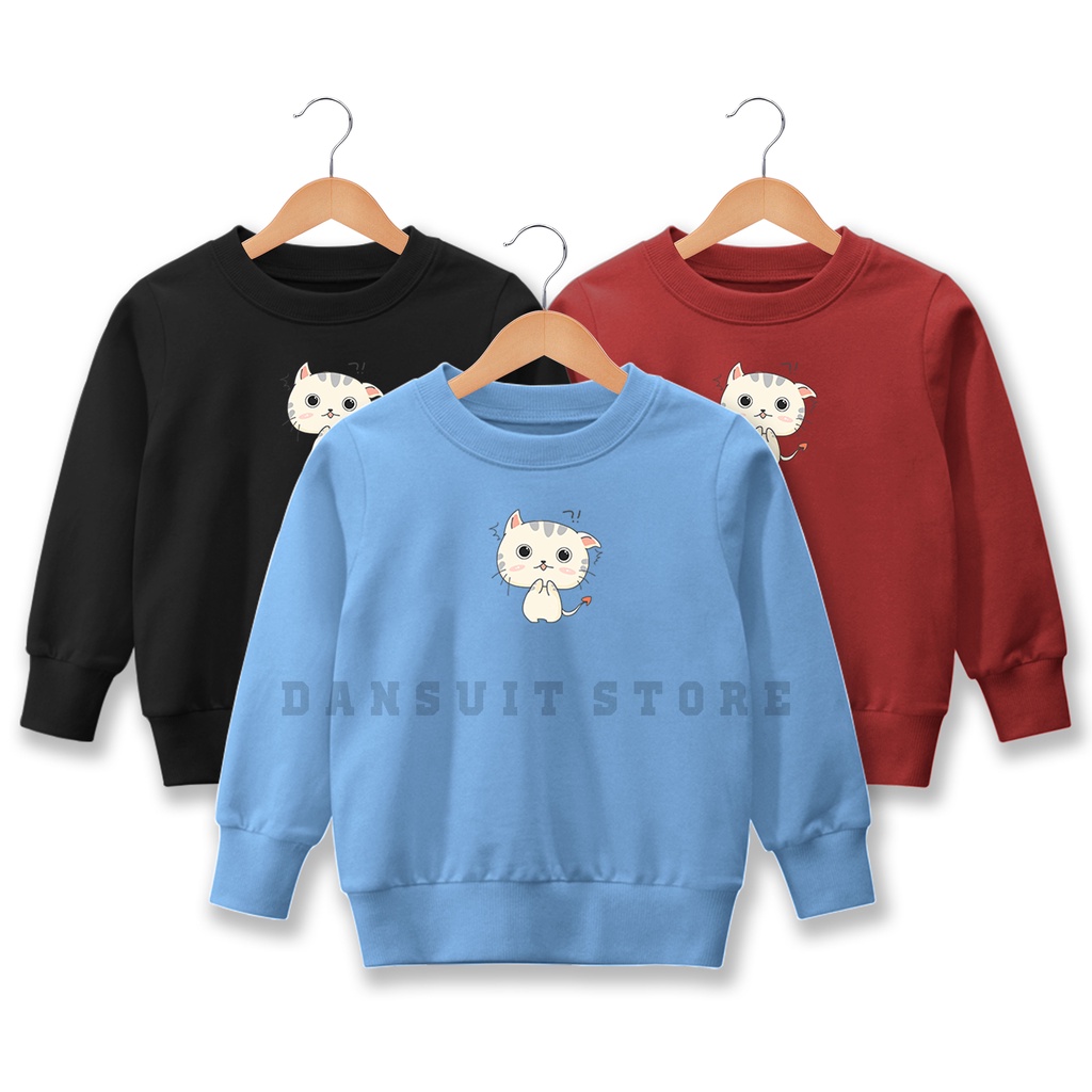 Sweater Anak Perempuan Sweater Crewneck CUTE CAT Anak Perempuan Usia 4 - 13 Tahun