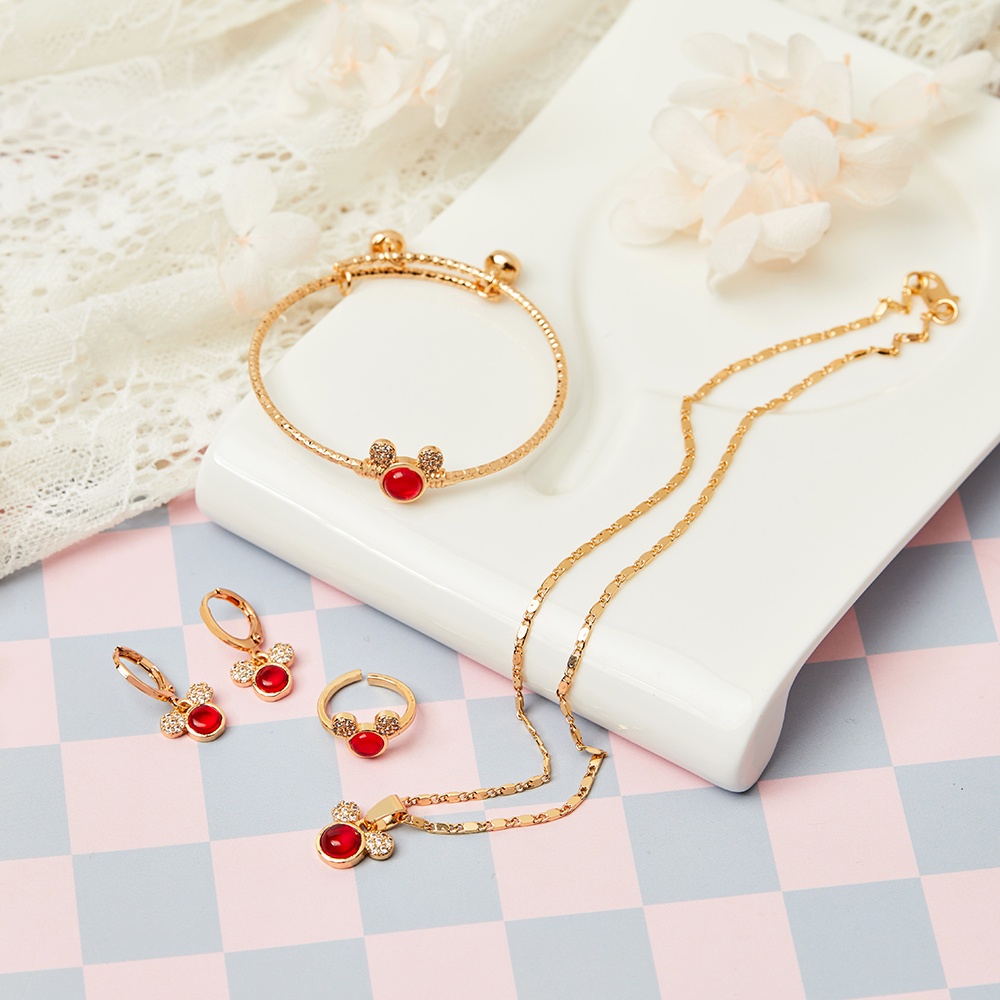 Y428 Set Perhiasan Anak Lapis Emas 24k Mickey Mouse Set Kalung Anak Anti Karat Dan Anti Luntur Aksesoris Anak Perempuan Kalung Anting Gelang Set