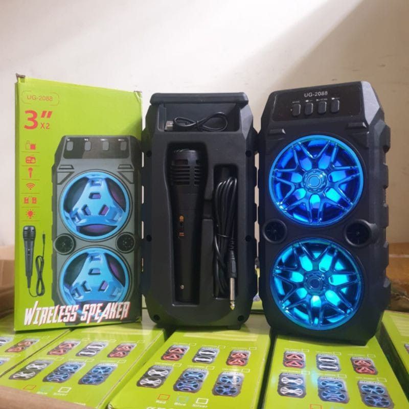 PAKET speaker super bass Bluetooth Fleco F UG 2088 speaker terbaru dan cangih + MIC KARAOKE PROMO