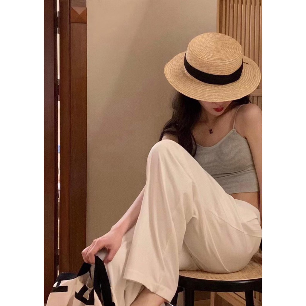 Tanktop 09 korea tank top spaghetti sport bra cup pakaian dalam wanita atasan wanita rib knit rajut-Abu