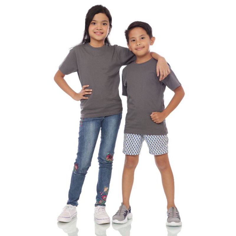 KAOS POLOS ANAK ABU TUA SOLID LENGAN PENDEK COMBED 30s  BAJU KAOS KIDS UMUR