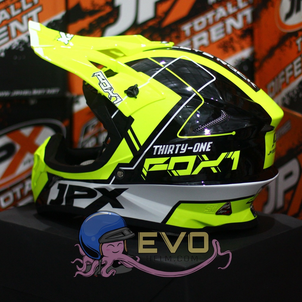 HELM JPX CROSS_FOX1 SERI X31 - SUPER BLACK YELLOW + GOOGLE SNAIL (ONGKIR 2 KG) HELM JPX TERBARU