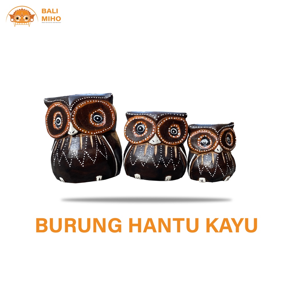 Patung Burung Hantu - Patung Owl Kayu Set 3 - Patung Celepuk Set 3 - Patung Binatang - Patung Hewan 