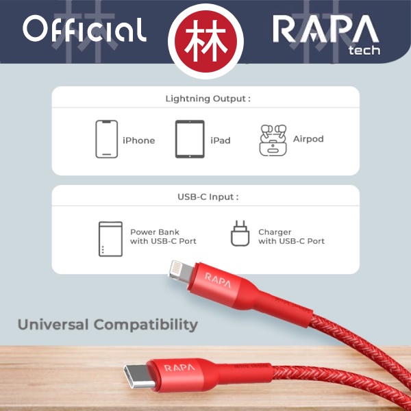 RAPAtech DC1014 - LINE I - USB-C to Lightning Cable 27W QC 100 cm 1M