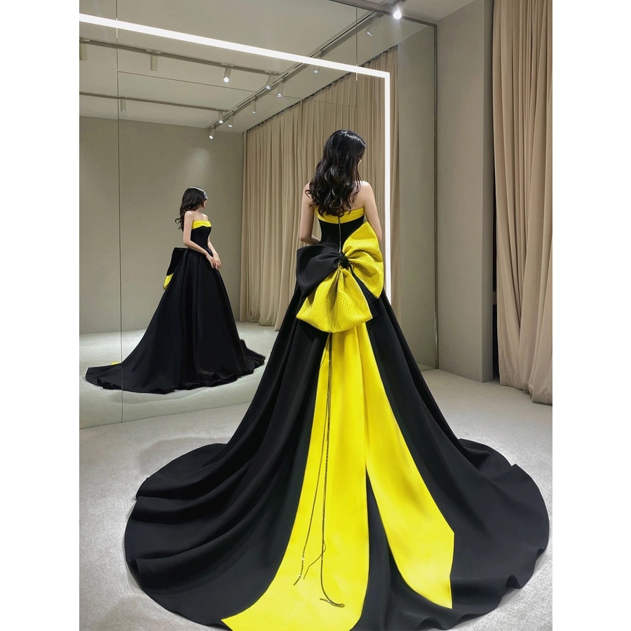 Gaun bersulang desain kuning dan hitam, gaun pesta, pertemuan tahunan, pertemuan tahunan, gaun pengantin kelas atas