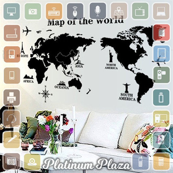 COCOPLAY Sticker Wallpaper Dinding World Map Living Room Decoration - Y1803`90CRJP-