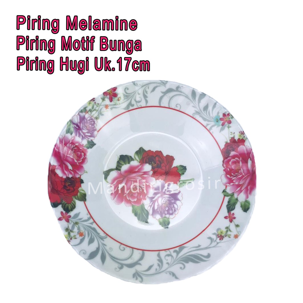 Piring Hugi Serbaguna *Piring Melamine * Piring Motif Bunga * Uk.17x17cm