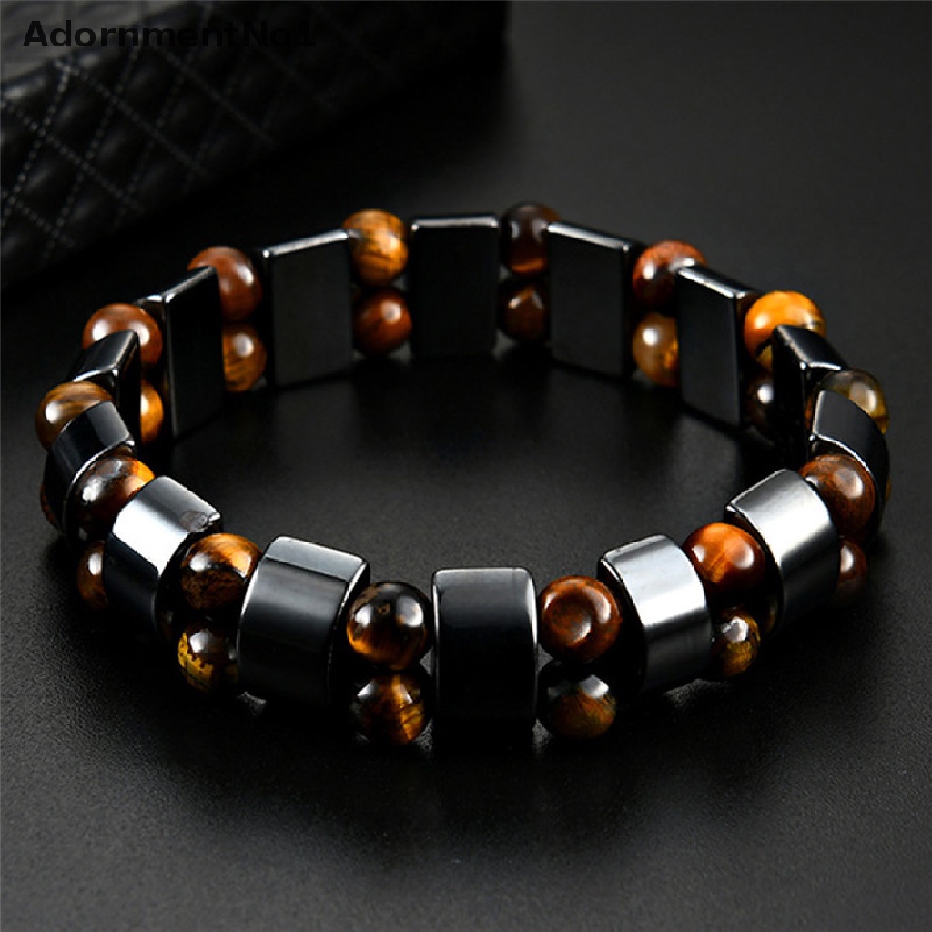 (AdornmentNo1) Gelang Tangan Batu Hematite Magnetik Warna Hitam Untuk Terapi Kesehatan / Menurunkan Berat Badan