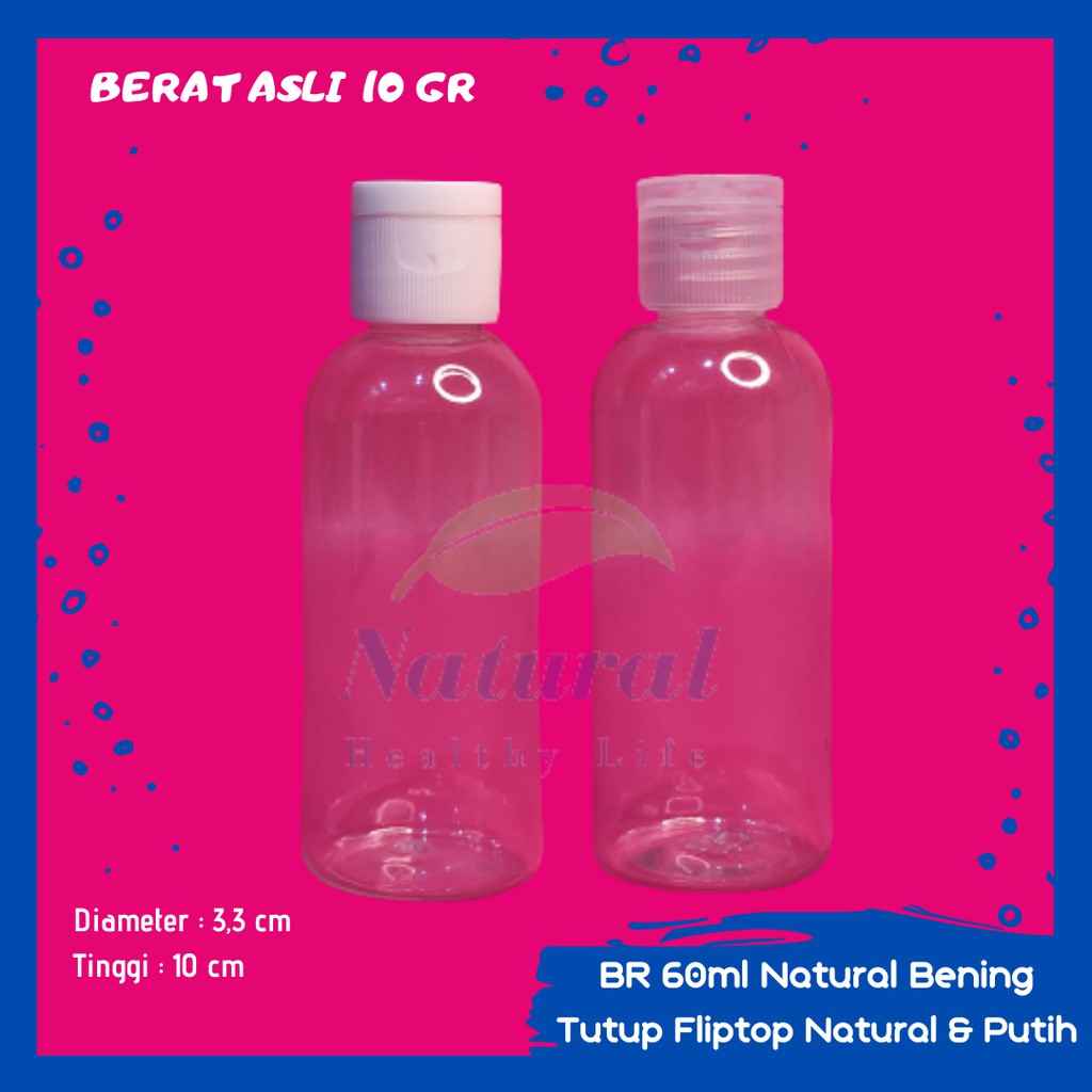 Botol Fliptop 60ml Natural Neck 18 Bahan PET