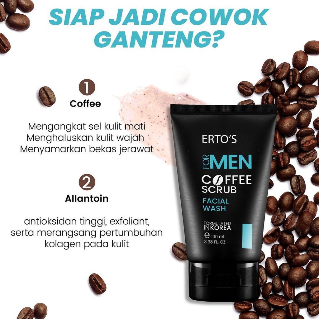 Ertos For Men Coffe Scrub Facial Wash Sabun Cuci Muka Perawatan Kulit Wajah Pria Original BPOM