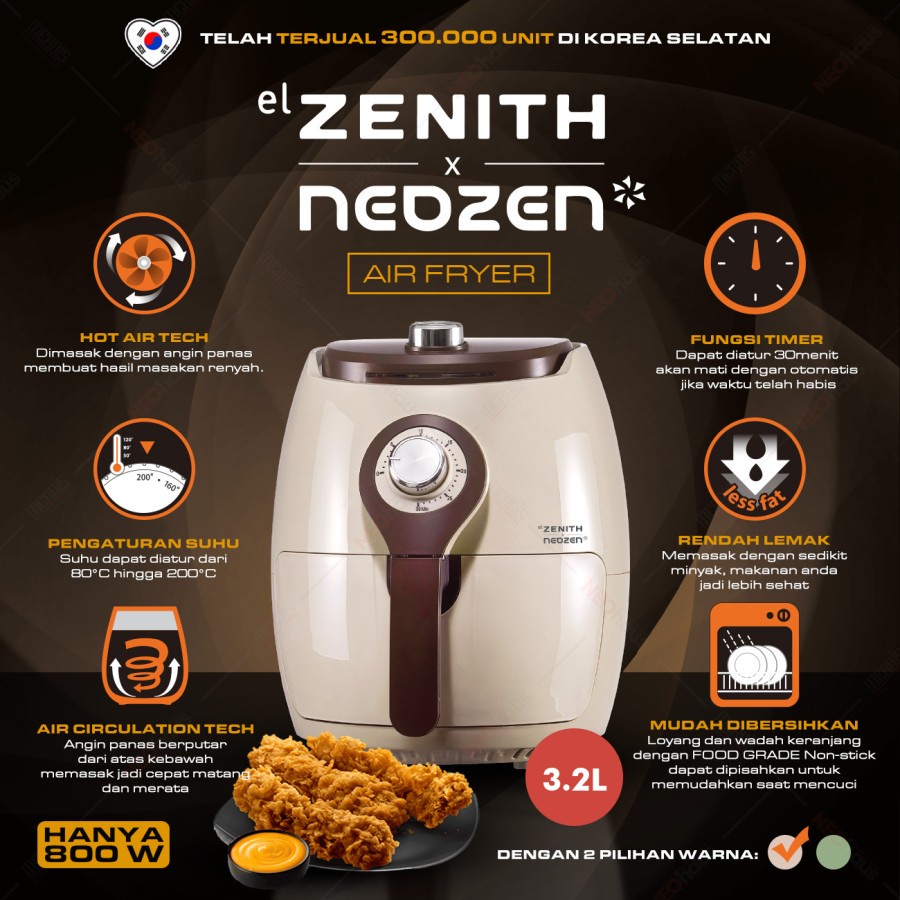 Neozen Air Fryer 3,2 L Penggorengan Tanpa Minyak 800 W Elzenith