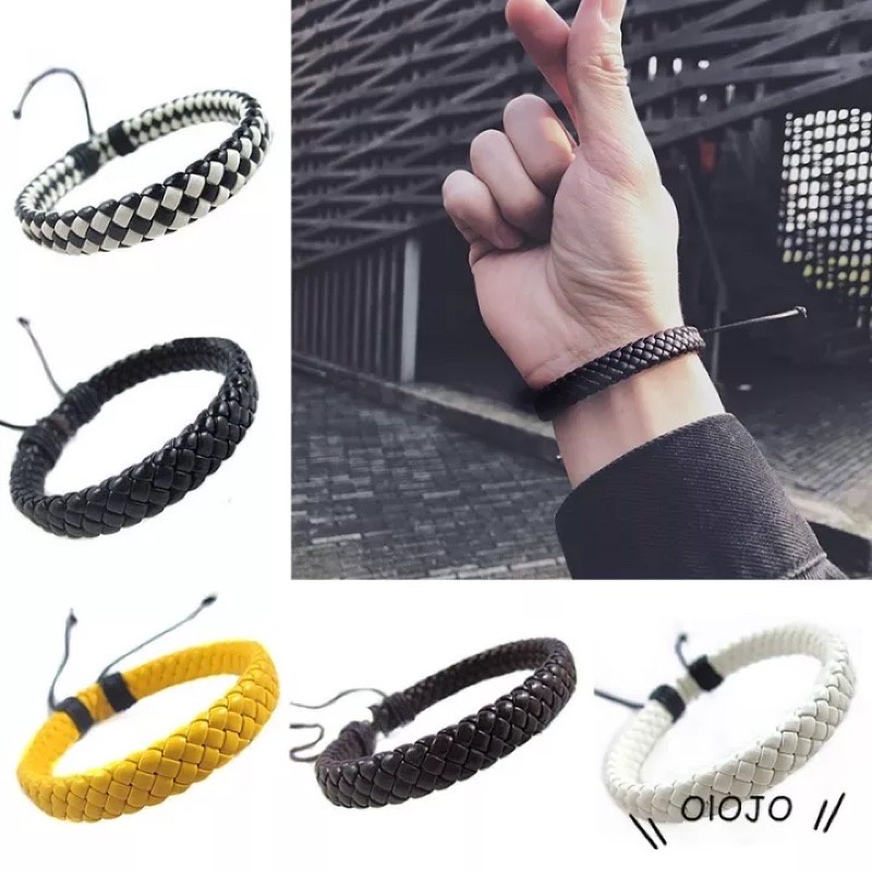 Gelang Pria Tenun Tangan Kulit Bangle