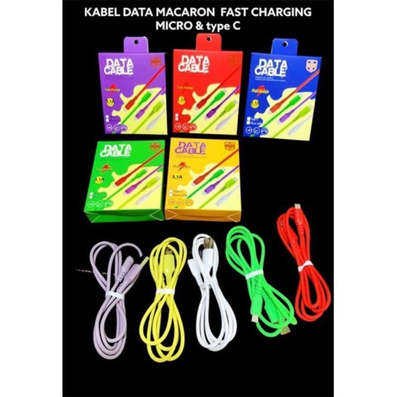 Kabel Data/ Kabel Data Macaron 3.1A Quick Charger Support Fast Micro Usb &amp; Type C