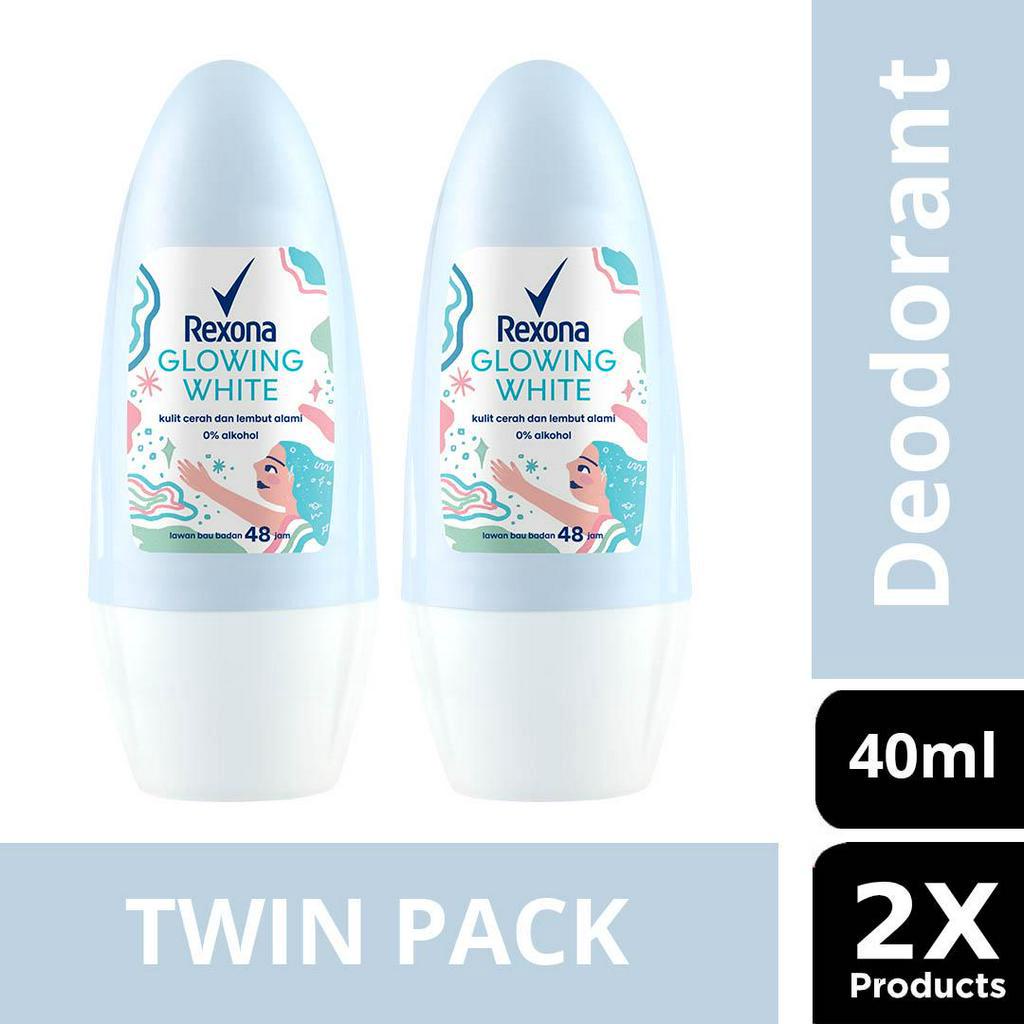 REXONA DEODORANT ROLL ON GLOWING WHITE 40ML Twin Pack