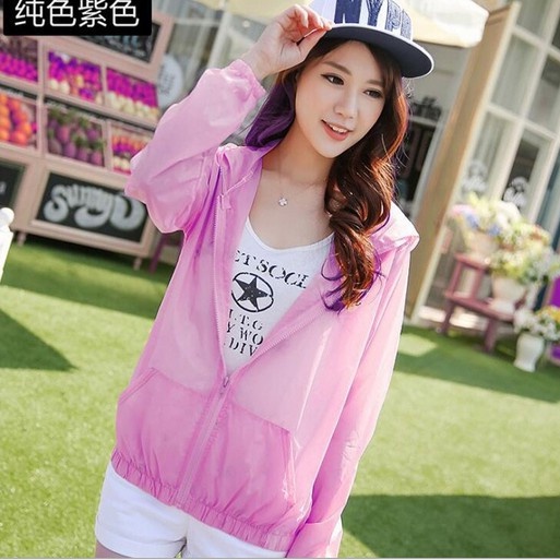 COD - Jaket sport wanita parasut transparan anti UV Korea style adem MURAH - Rose