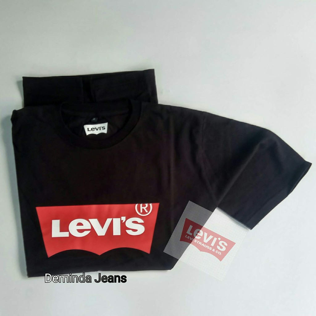 Kaos Pendek Oblong Pria Wanita Hitam Logo Levi Size M LXL XXL Model Terbaru 2023