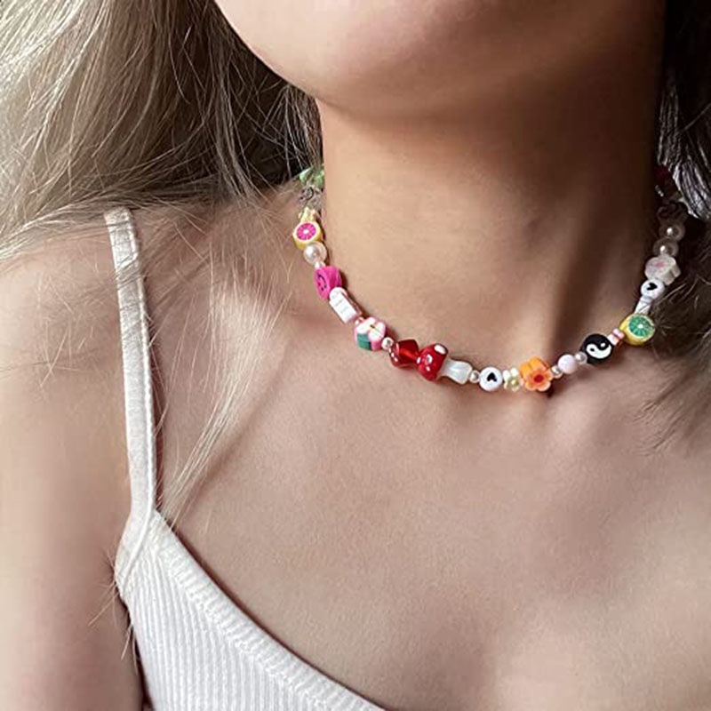 Eropa dan Amerika baru snap jalan buah smiley face tanah liat polimer kalung wanita ins gaya Yin Yan