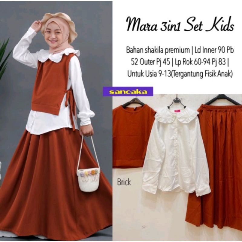 Mara 3 in 1 Set Original by Sancaka / Baju Setelan Usia Anak Tanggung / Baju Lebaran Anak Usia 9-13 