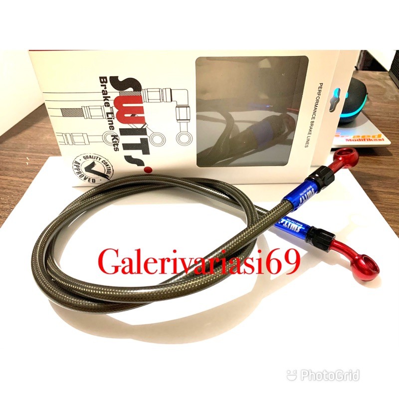 selang rem depan carbon 100cm swits grey