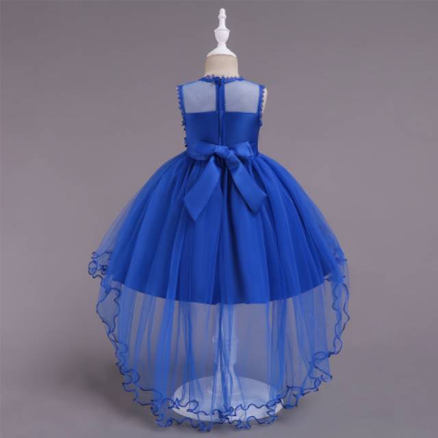 POLLY DRESS PESTA ANAK PEREMPUAN BIRU PINK / GAUN TUTU NATAL BUNGA BLUE IMPORT MURAH BAGUS