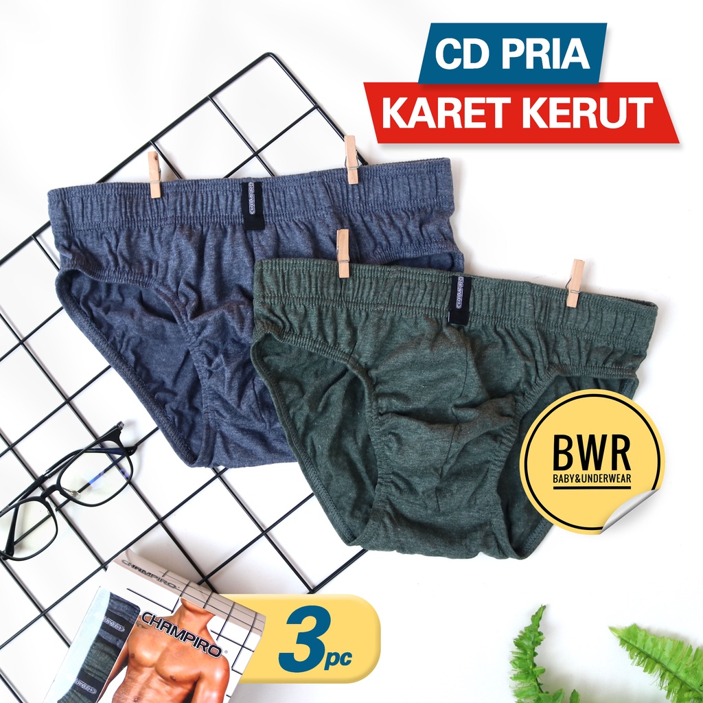 [ 3pc ] CD CHAMPIRO MIKA C 0312-C | Celana Dalam Pria [III R3/T3] Karet Kerut - Bwr