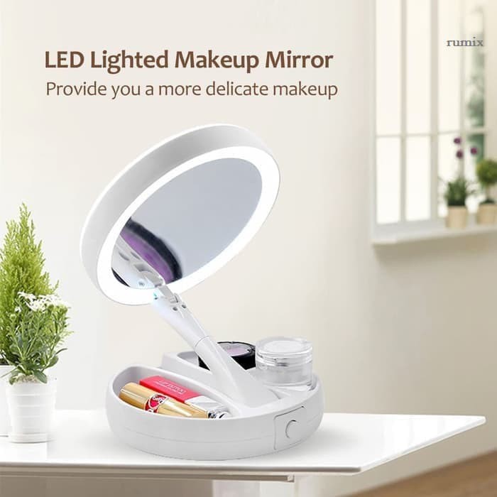 [GRAY.STORE178] Diskon Cermin Makeup Rias Mirror LED Estetik Cermin Lipat Pembesar 2 sisi . CLED