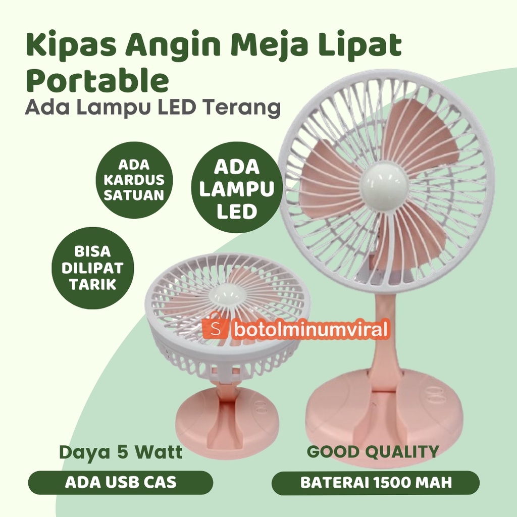 Kipas Angin USB Portable Serbaguna Ada Lampu LED Bisa Dilipat Ditekuk