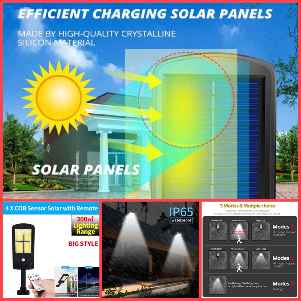 Lampu Solar Panel PIR Motion Sensor COB with Remote PL216 Lampu Outdoor lampu Jalan lampu PJU tenaga surya