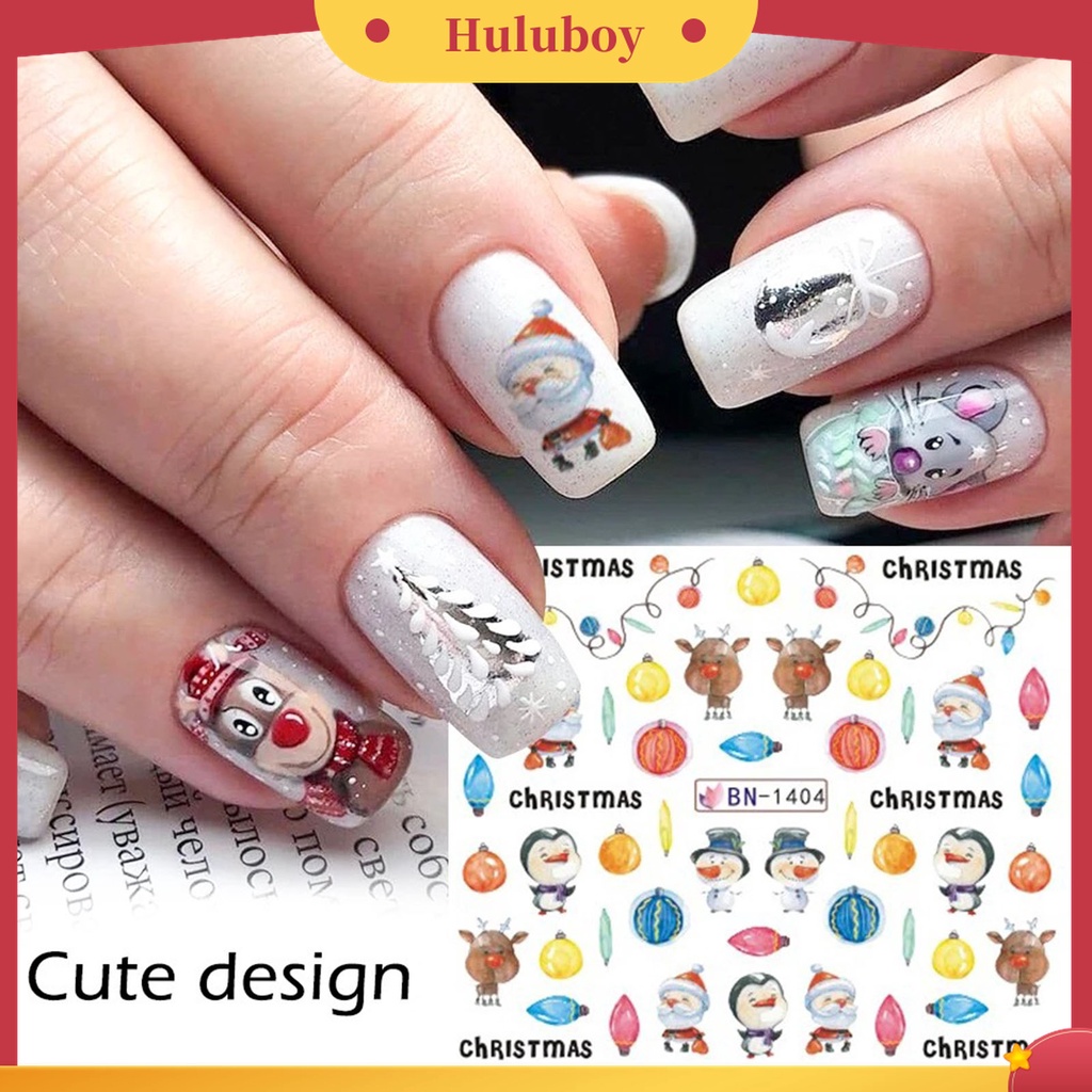 Huluboy Huluboy♡ Stiker Kuku Motif Snowflake Natal Ultra Tipis Untuk Wanita