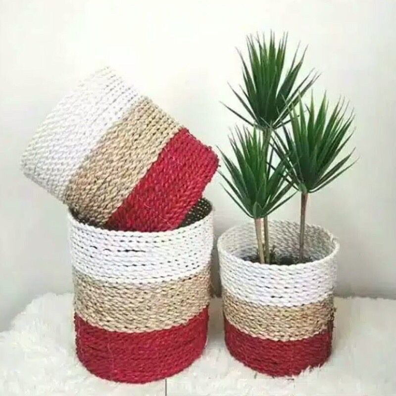 COVER POT tanaman bahan Seagrass set of 3