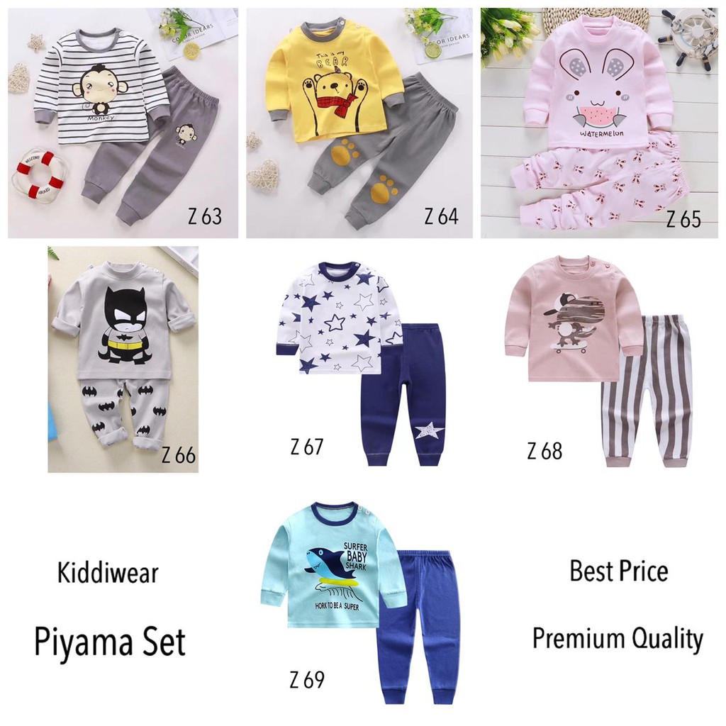 (Kiddiwear) piyama Set premium l1-5 tahun Baju Atasan Lengan Panjang &amp; Celana untuk Bayi cowok-cewek