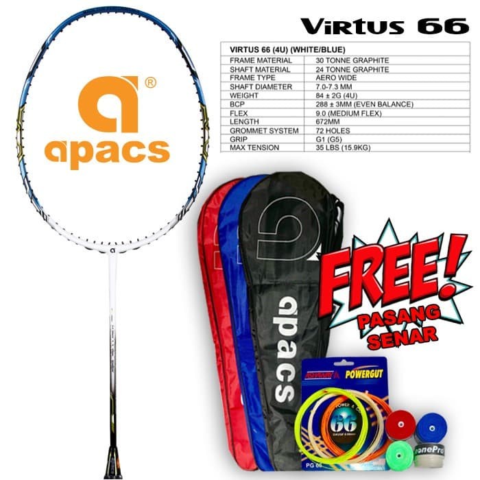 NEW APACS VIRTUS 66 RAKET BADMINTON - ORIGINAL
