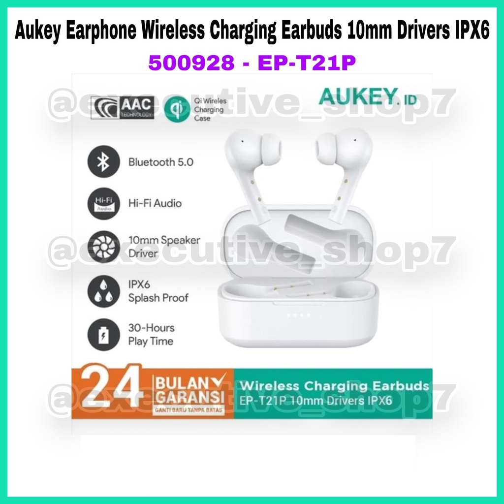 Aukey Earphone Wireless Charging Earbuds 10mm Drivers IPX6 - EP-T21P - 500928