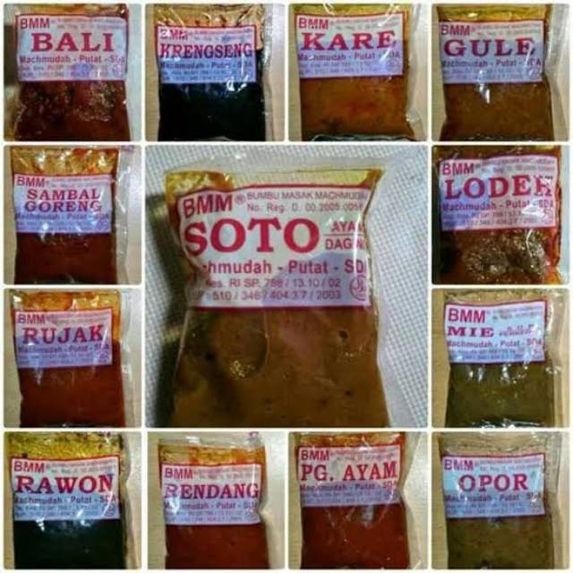 

Bumbu machmudah : bali, soto,kare,gule,sambal goreng,rujak,lodeh.mie,rawon dll