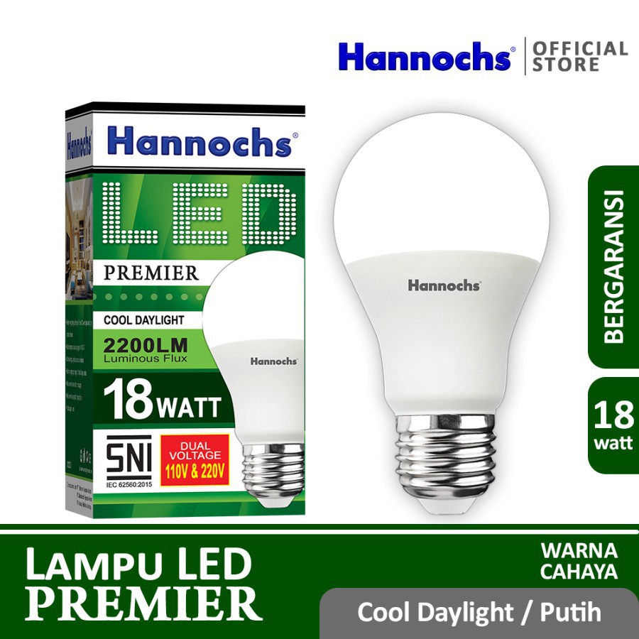 HANNOCHS PREMIER 18 WATT - Bola Lampu LED E27 18 Watt - Garansi 1 Tahun