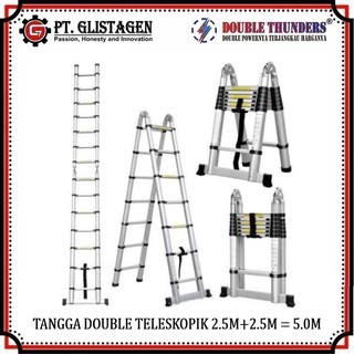 Tangga Lipat Aluminium Teleskopik Ladder 5M Double 2.5M+2.5M = 5.0M
