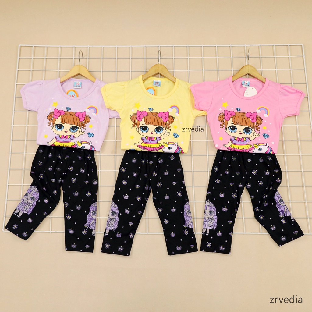 Setelan DOLL uk 2-6 Tahun / Baju Anak Karakter Legging Perempuan Celana Atasan Kaos Import