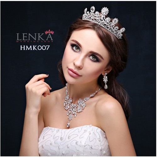 Paket Mahkota Kalung Anting Crystal l Aksesoris Royal Wedding Lenka - HMK007