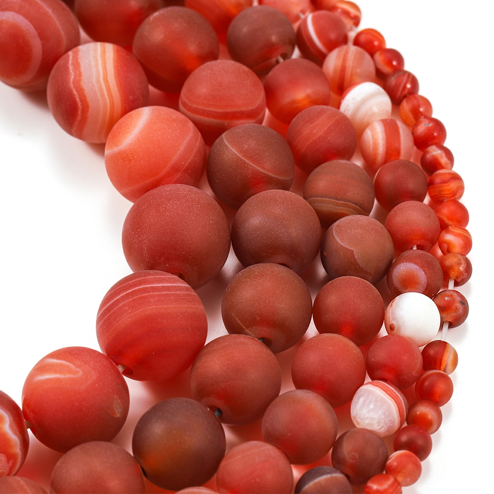 1strand/lot 4 6 8 10 12mm Red Matt Natural Stone Stripe Agates Round Loose Beads For DIY Bracelet Jewelry Makings Supplies