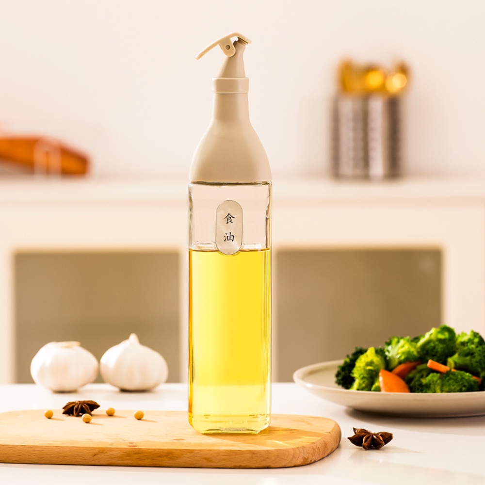 Glass Square Flavoring Bottle Kitchen Oil Can with Label for Soy Sauce Leakage Prevention Bottle