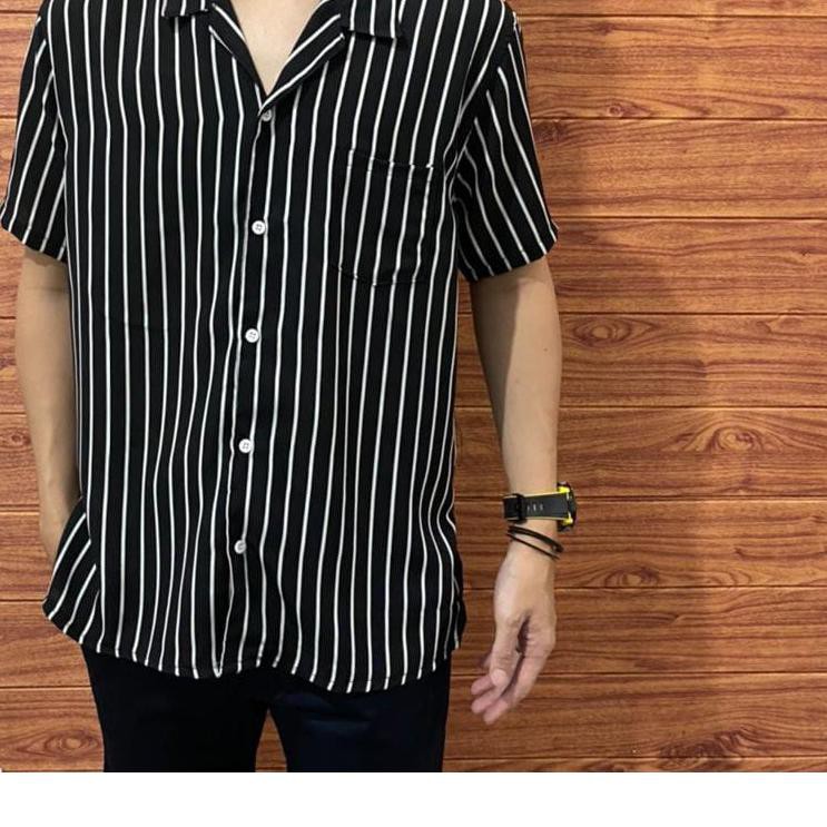 ✥ RIVIERA CLOTHING / KEMEJA STRIPE PRIA MURAH / KEMEJA SALUR PRIA / KEMEJA SANTAI PRIA LENGAN PENDEK