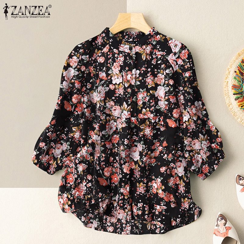 ZANZEA Women Street Fashion Floral Printing Casual Loose Half Sleeve O-Neck Blouse