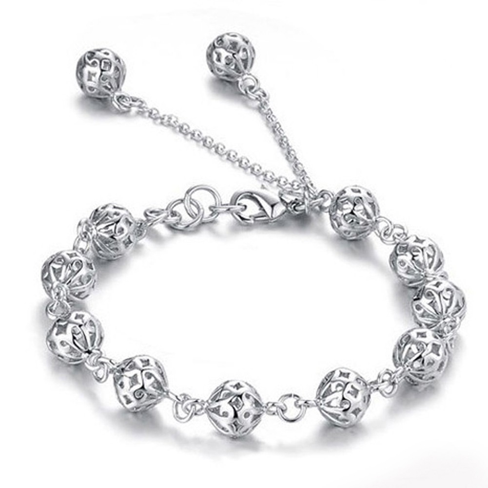 Gelang Bahan Sterling Silver 925 Bandul Bola Hollow untuk Wanita