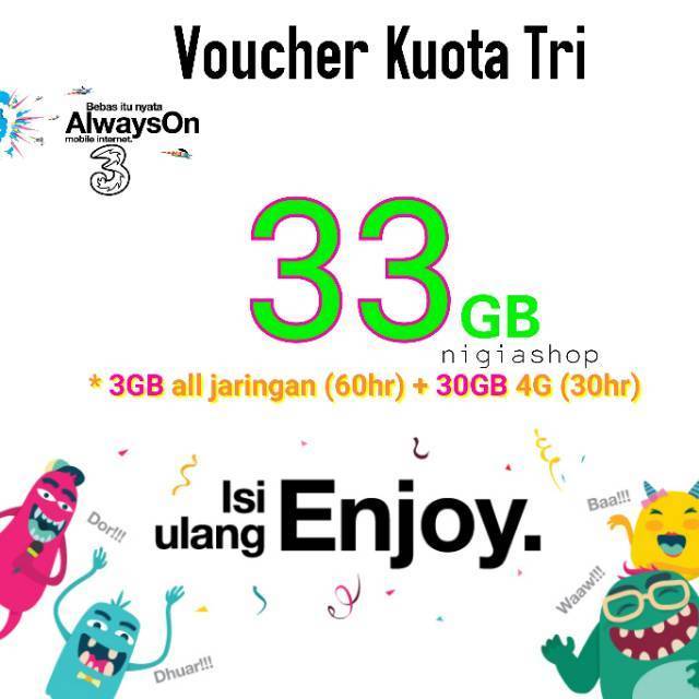Voucher Kuota Tri 33 GB