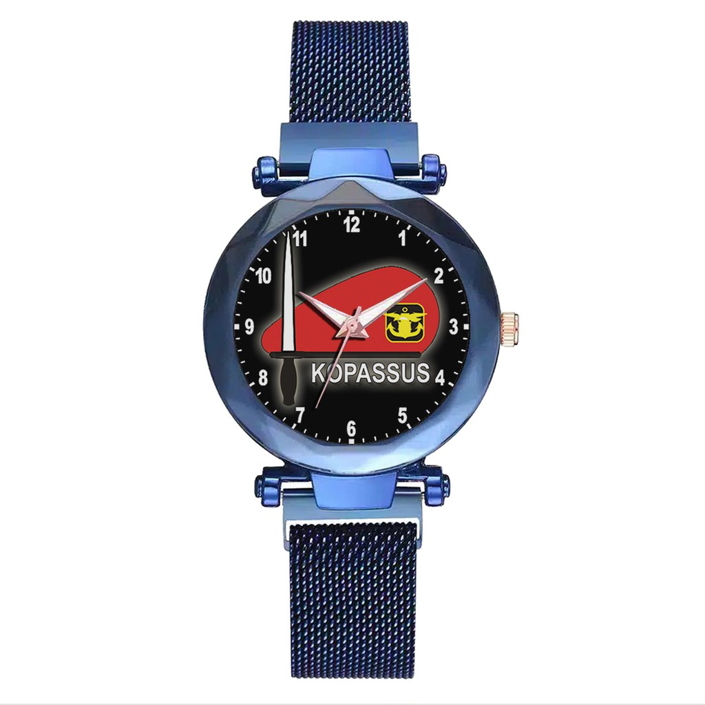 Jam Tangan Wanita Custom - KOPASSUS BAYGROUND HITAM  MOTIF 1 Free Box &amp; Batre Cadangan