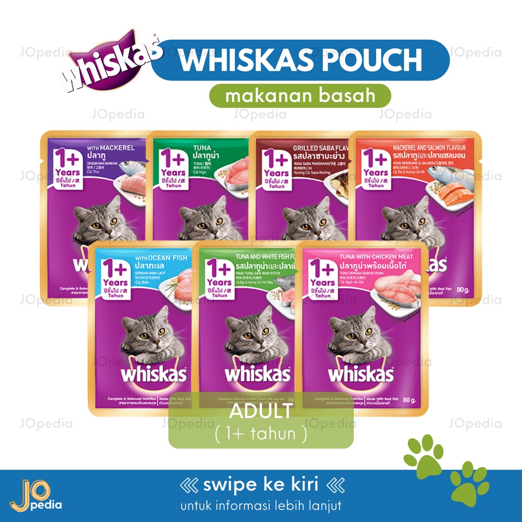 WHISKAS POUCH Makanan Basah Kucing Cat Wet Food Junior Adult Senior Kitten 80gr 80 gram