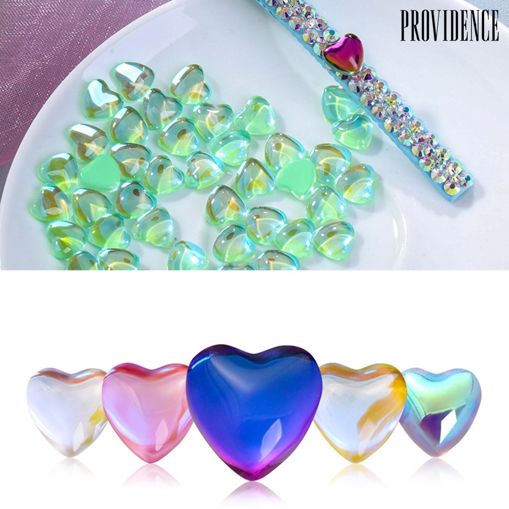 Providence 50Pcs / Set Hiasan Kuku Bentuk Hati Bahan Kaca Untuk Dekorasi Nail Art / Manicure DIY